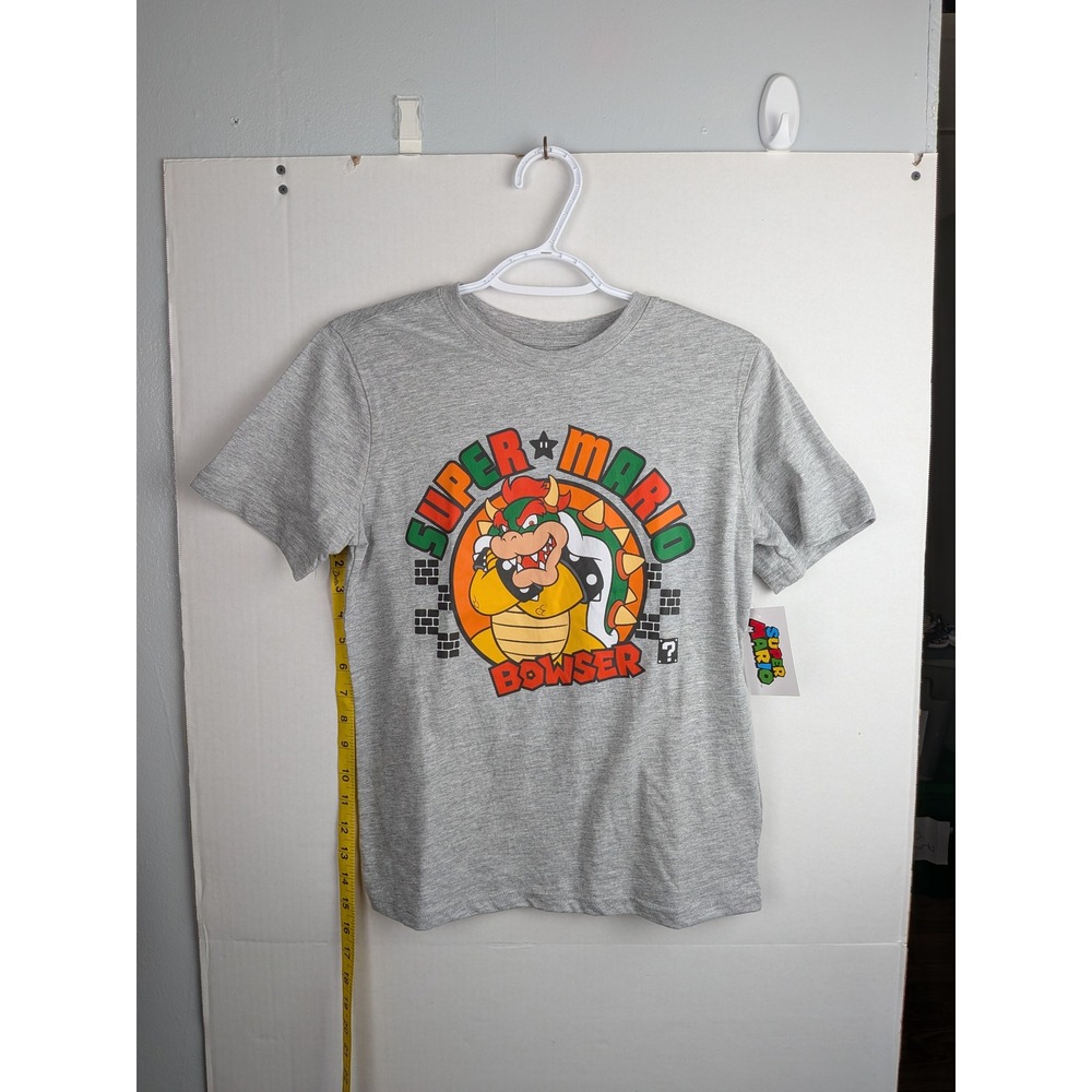 Nintendo Super Mario Bowser Boys Gray Graphic T-Shirt Size M 10/12 NEW